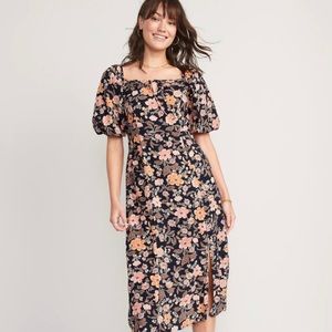 NWT Old Navy Puff Sleeve Floral Midi Dress Sz XS